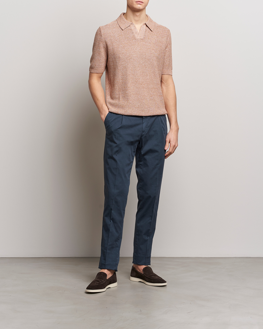 Herren | Poloshirts | Gran Sasso | Linen/Cotton Open Collar Polo Rust Melange