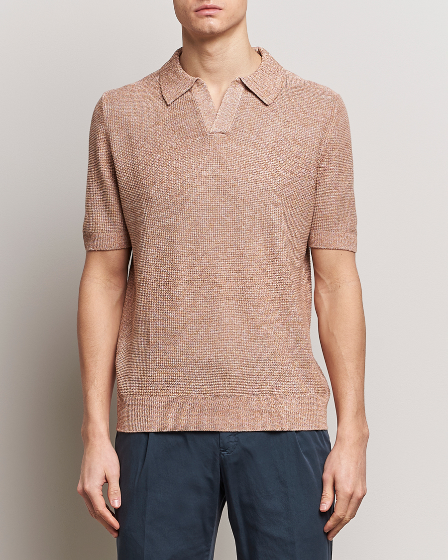 Herren | Kategorie | Gran Sasso | Linen/Cotton Open Collar Polo Rust Melange