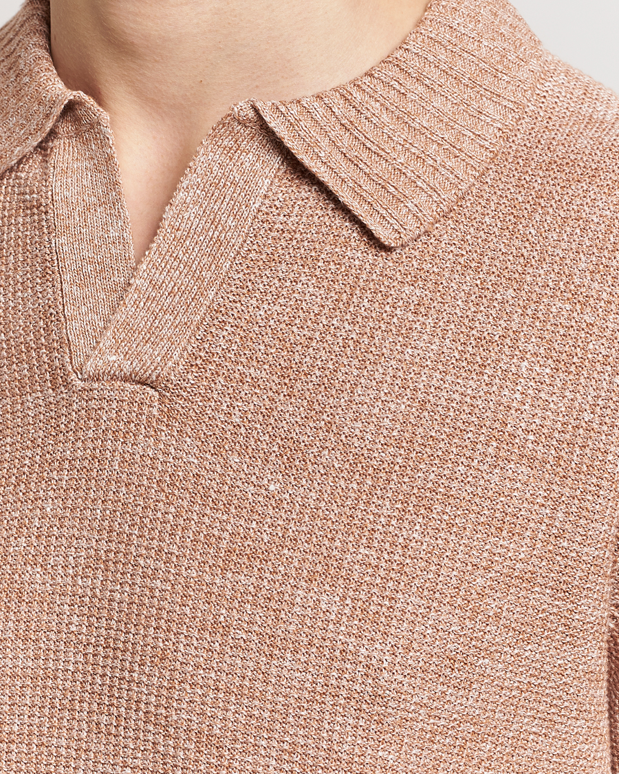 Herren | Poloshirts | Gran Sasso | Linen/Cotton Open Collar Polo Rust Melange