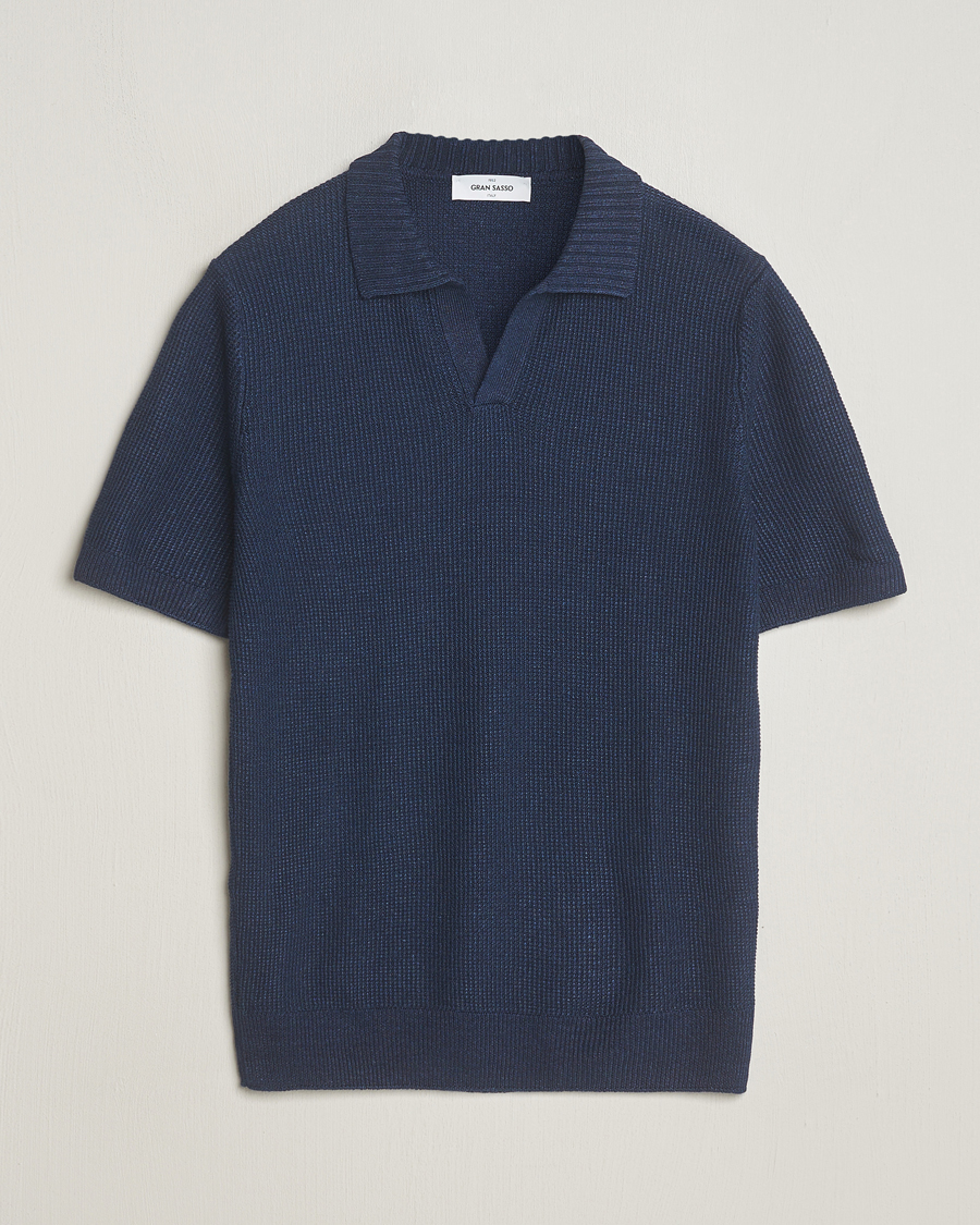 Herren | Poloshirts | Gran Sasso | Linen/Cotton Open Collar Polo Navy