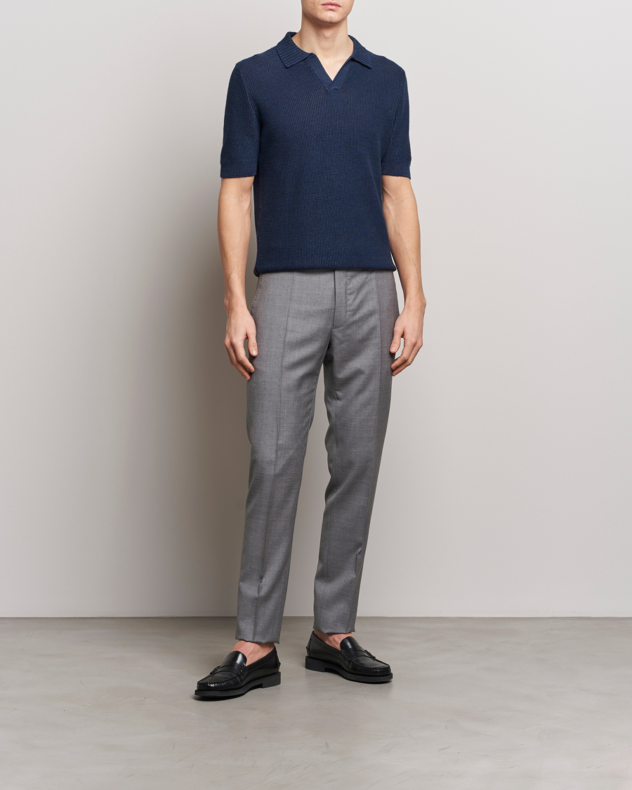 Herren | Poloshirts | Gran Sasso | Linen/Cotton Open Collar Polo Navy
