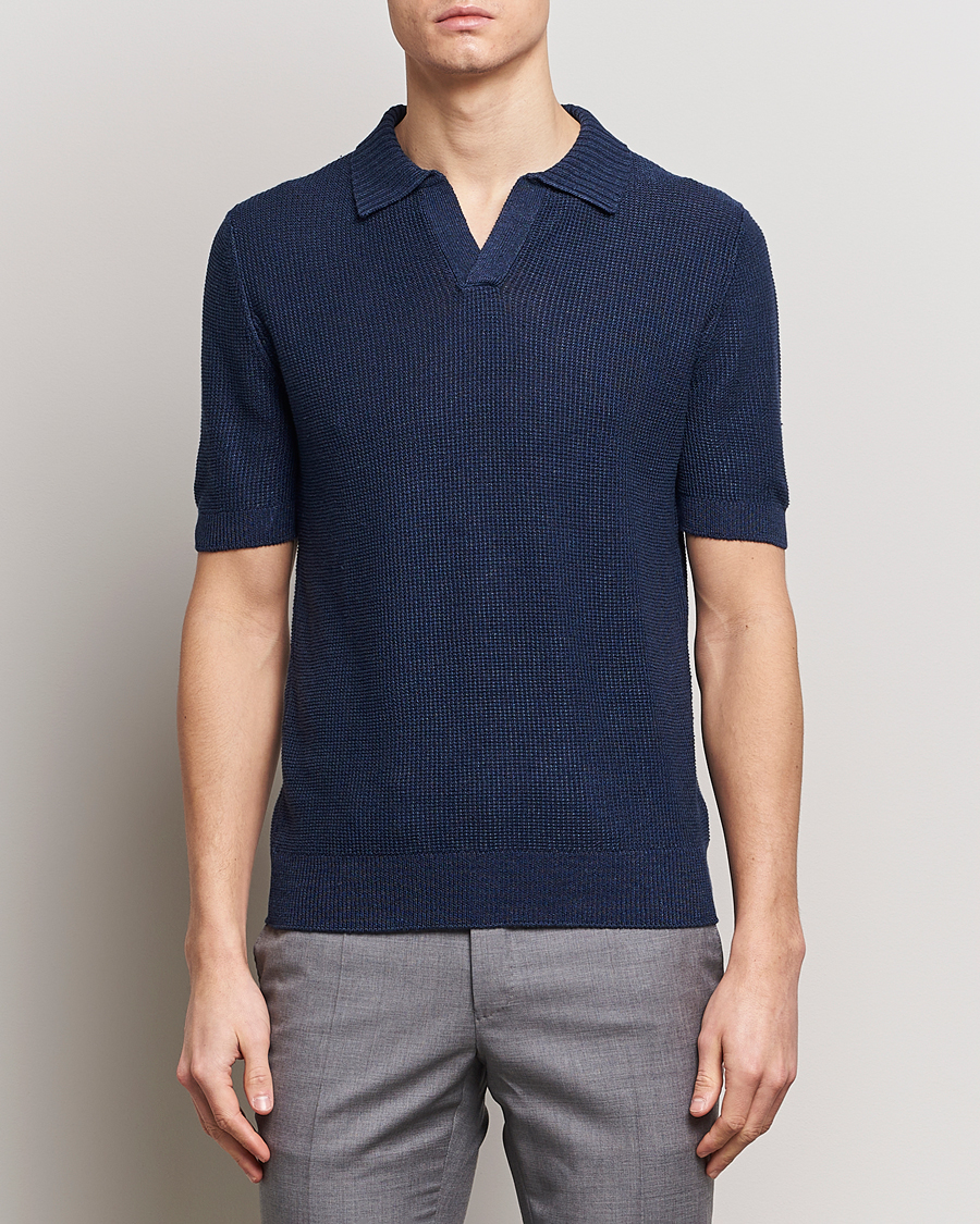 Herren | Poloshirts | Gran Sasso | Linen/Cotton Open Collar Polo Navy