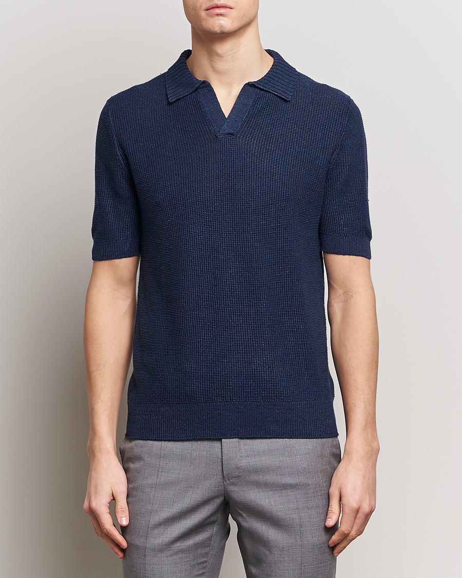 Herren |  | Gran Sasso | Linen/Cotton Open Collar Polo Navy