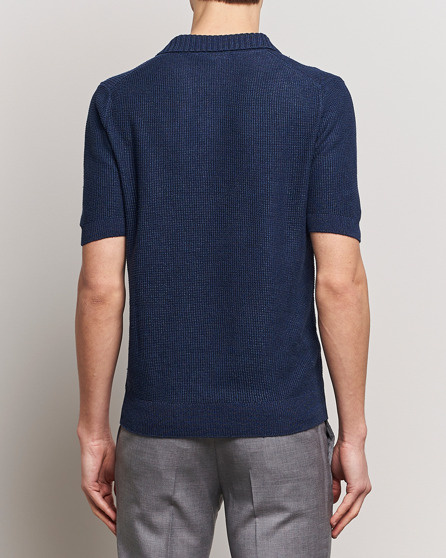 Herren | Poloshirts | Gran Sasso | Linen/Cotton Open Collar Polo Navy