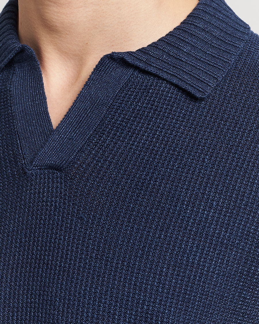 Herren | Poloshirts | Gran Sasso | Linen/Cotton Open Collar Polo Navy