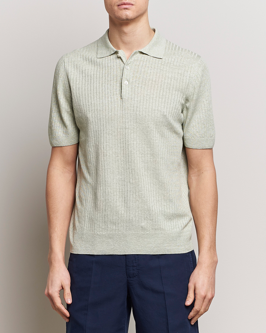 Herren | Kurzarm-Poloshirts | Gran Sasso | Linen/Cotton Structured Polo Light Green
