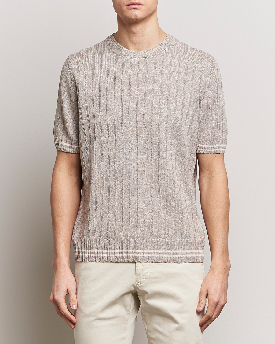 Herren | Summer | Gran Sasso | Linen/Cotton Structured T-Shirt Beige Melange