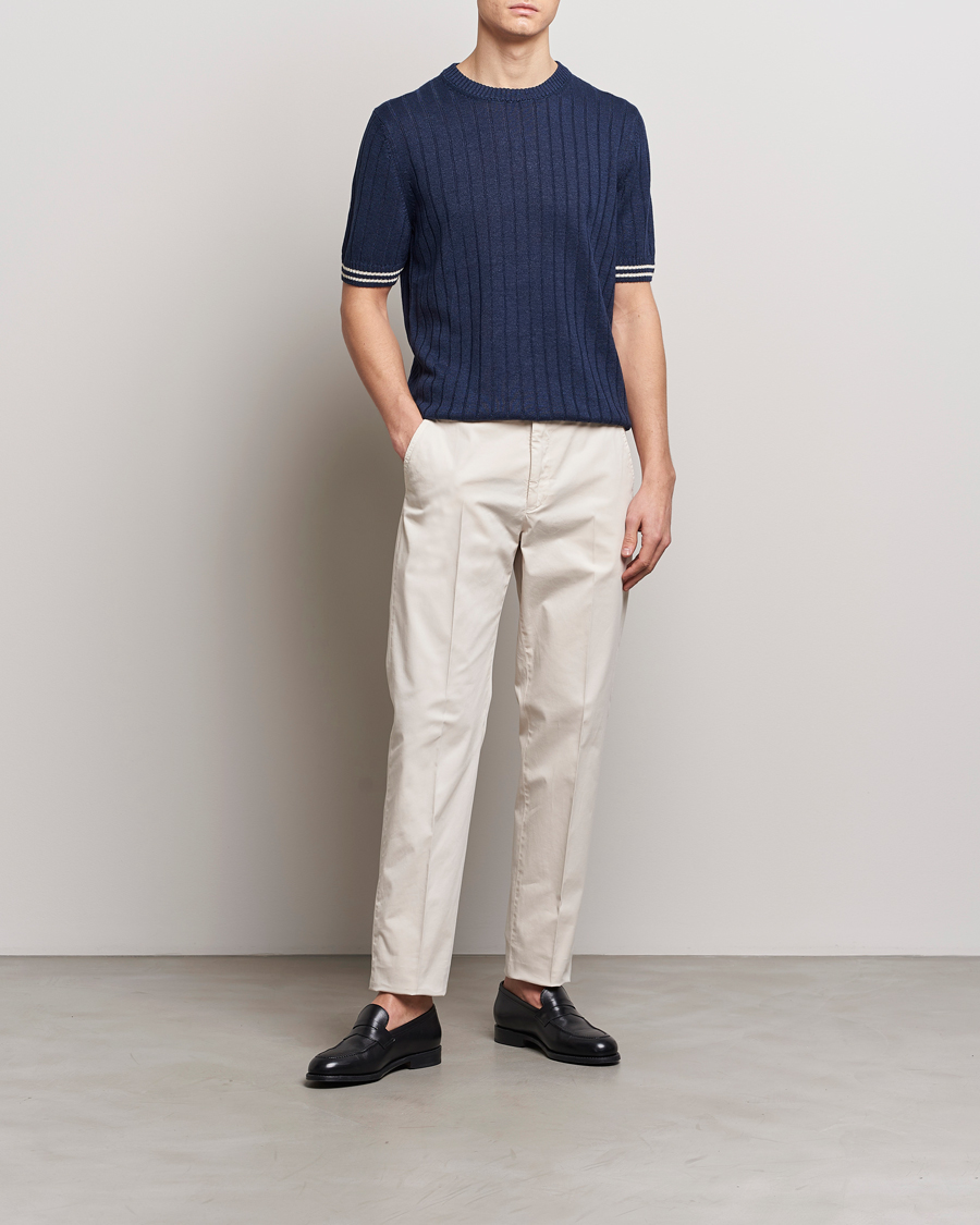 Herren | T-Shirts | Gran Sasso | Linen/Cotton Structured T-Shirt Navy