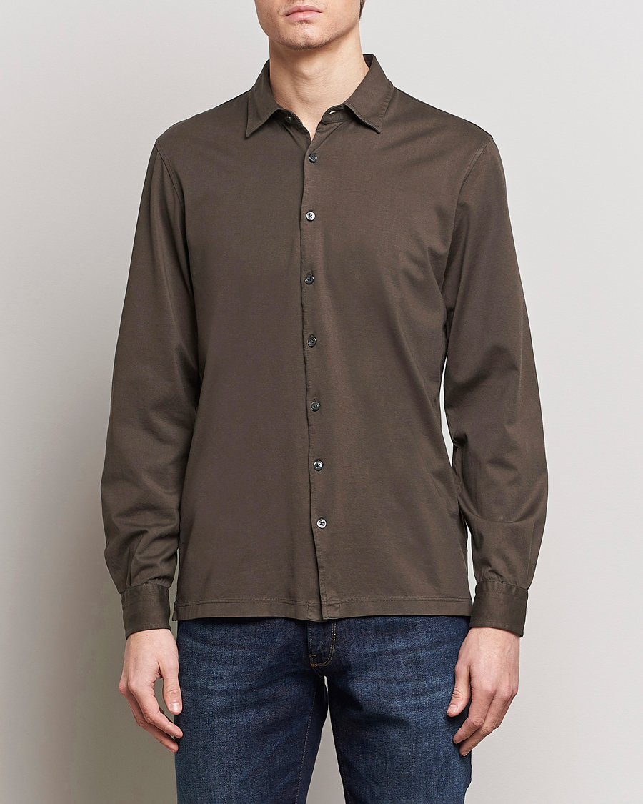 Herren |  | Gran Sasso | Washed Cotton Jersey Shirt Dark Brown