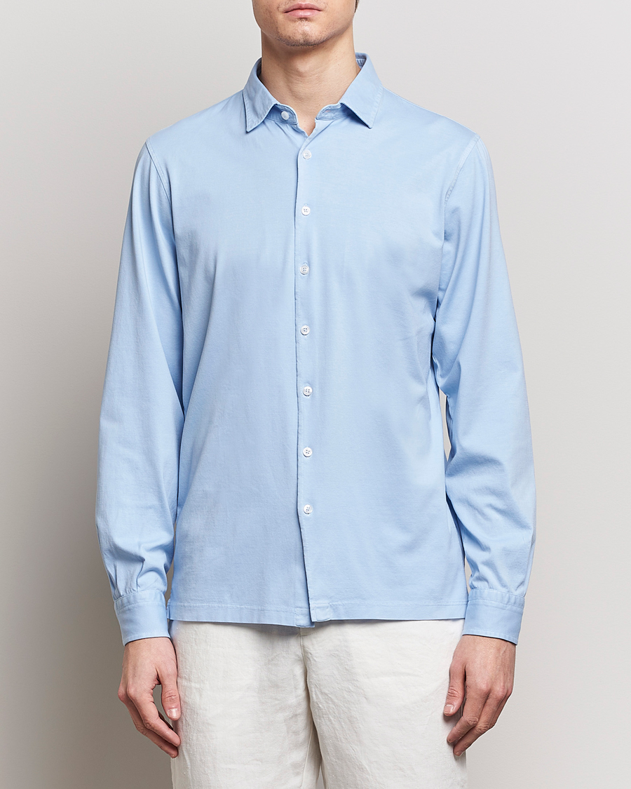 Herren | Gran Sasso | Gran Sasso | Washed Cotton Jersey Shirt Light Blue