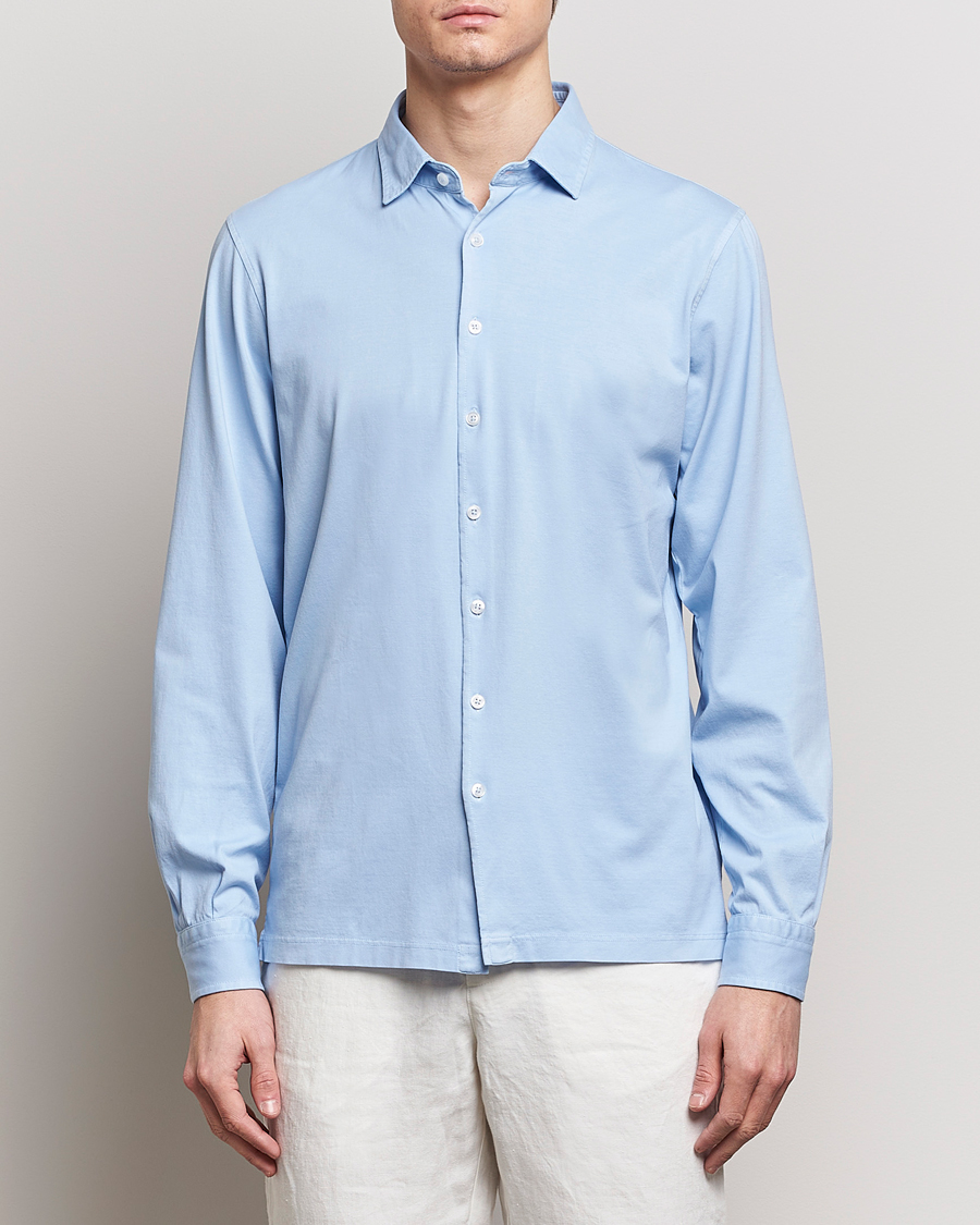 Herren |  | Gran Sasso | Washed Cotton Jersey Shirt Light Blue