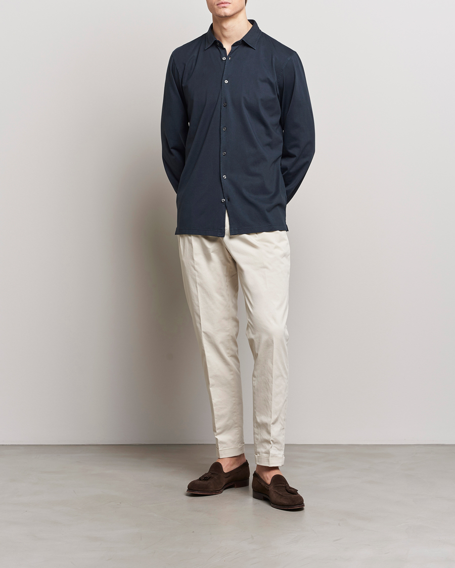 Herren | Hemden | Gran Sasso | Washed Cotton Jersey Shirt Navy