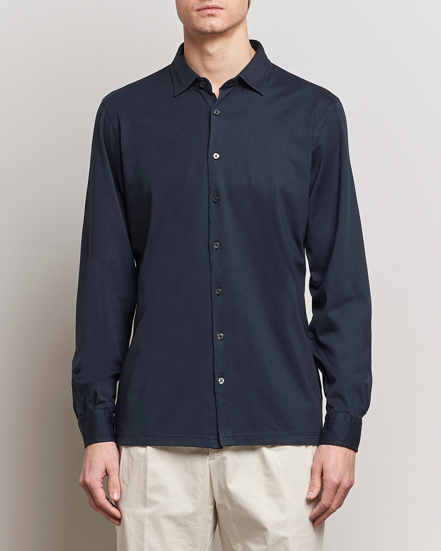 Herren | Gran Sasso | Gran Sasso | Washed Cotton Jersey Shirt Navy