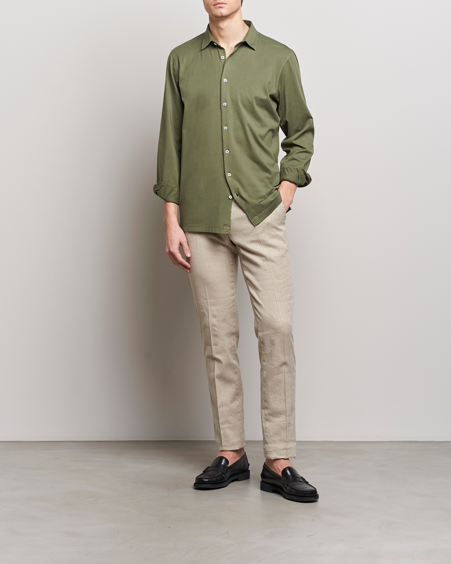 Herren | Hemden | Gran Sasso | Washed Cotton Jersey Shirt Green