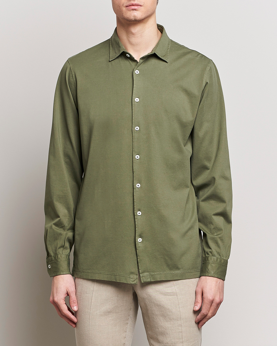 Herren | Hemden | Gran Sasso | Washed Cotton Jersey Shirt Green