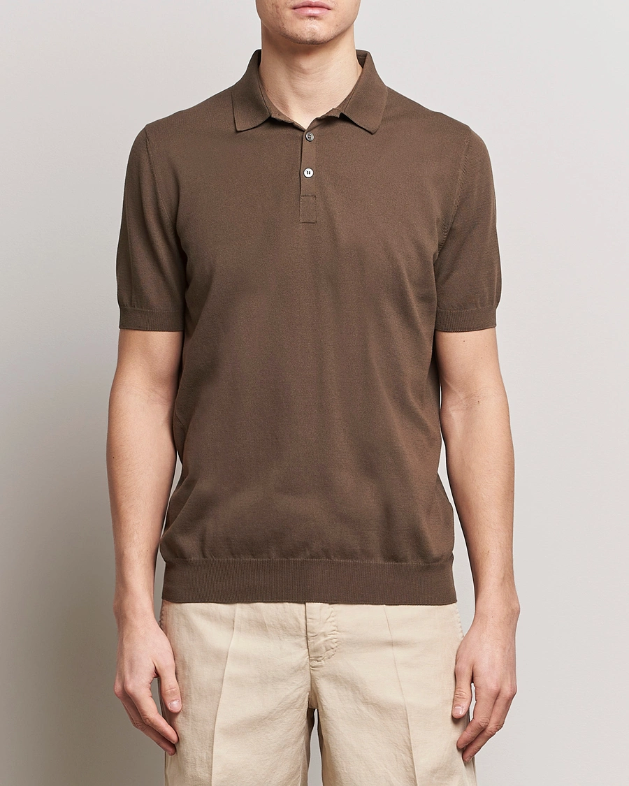 Herren | Poloshirt | Gran Sasso | Cotton Knitted Polo Dark Brown
