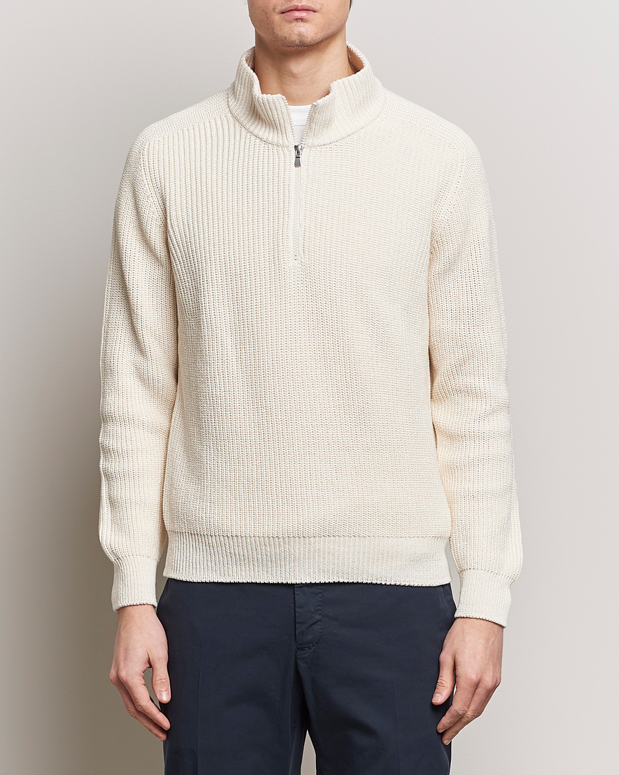Herren | Pullover | Gran Sasso | Cotton Heavy Knitted Half Zip Cream