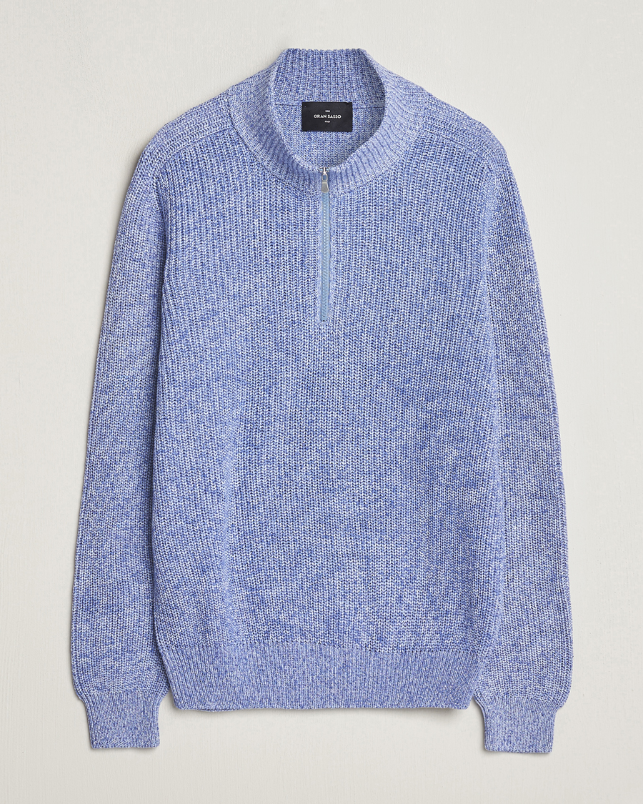 Herren | Pullover | Gran Sasso | Cotton Heavy Knitted Half Zip Blue Melange