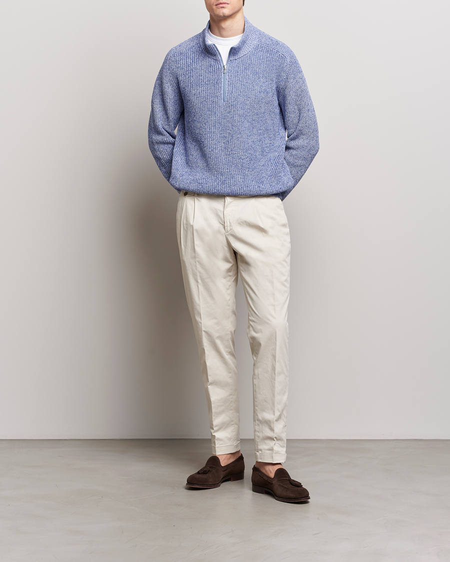 Herren | Pullover | Gran Sasso | Cotton Heavy Knitted Half Zip Blue Melange