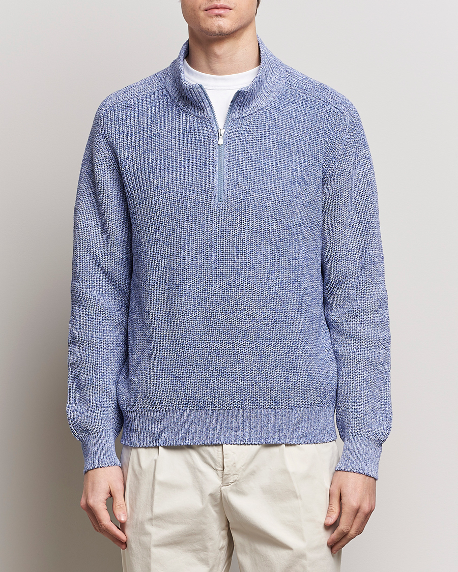 Herr |  | Gran Sasso | Cotton Heavy Knitted Half Zip Blue Melange