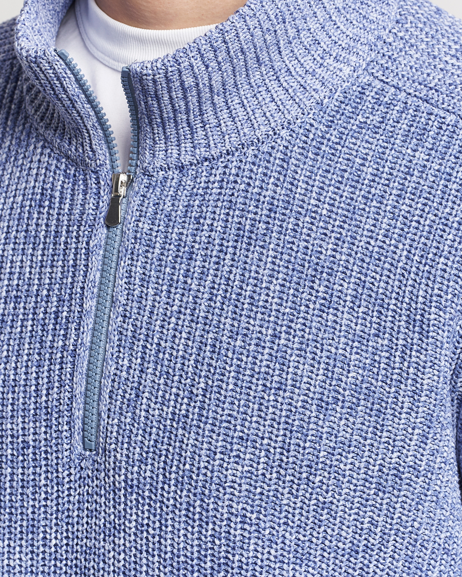 Herren | Pullover | Gran Sasso | Cotton Heavy Knitted Half Zip Blue Melange
