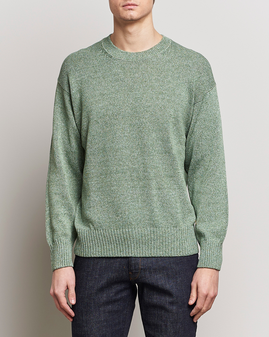 Herren | Pullover | Gran Sasso | Cotton Heavy Knitted Crew Neck Green Melange