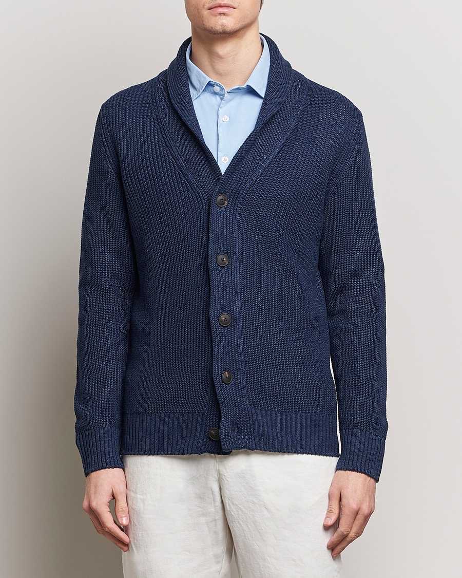 Herren | Italian Department | Gran Sasso | Linen/Cotton Shawl Collar Cardigan Navy