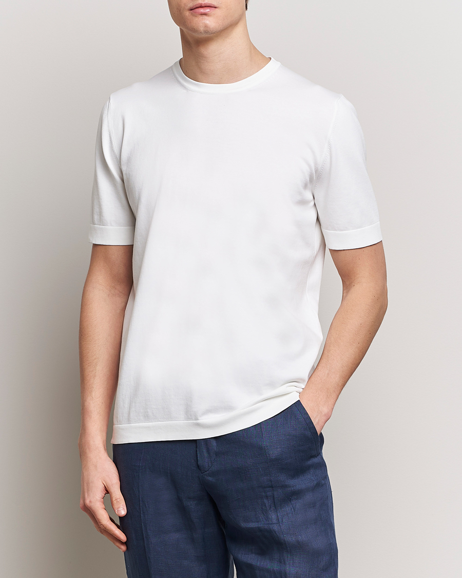 Herren | Weiße T-Shirts | Gran Sasso | Cotton Knitted Crew Neck T-Shirt White