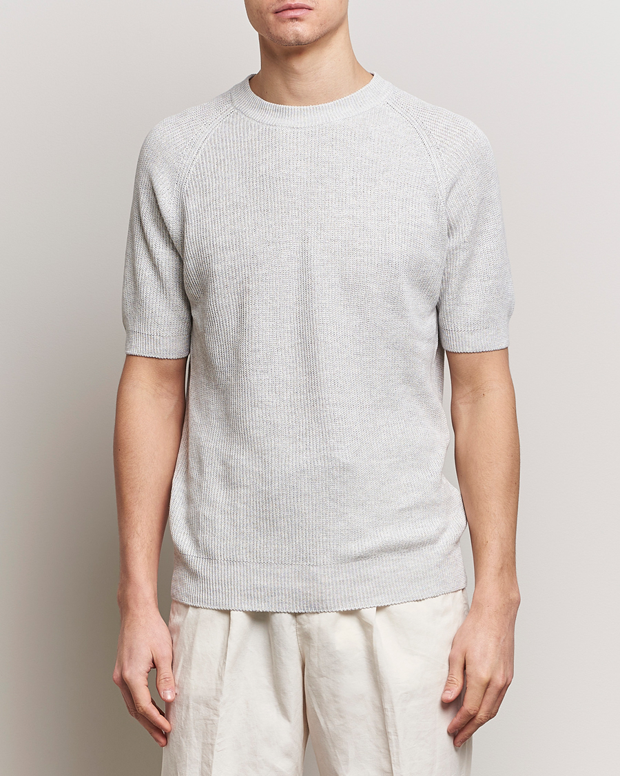 Herren | The Linen Lifestyle | Gran Sasso | Cotton Heavy Knitted Crew Neck T-Shirt Light Grey