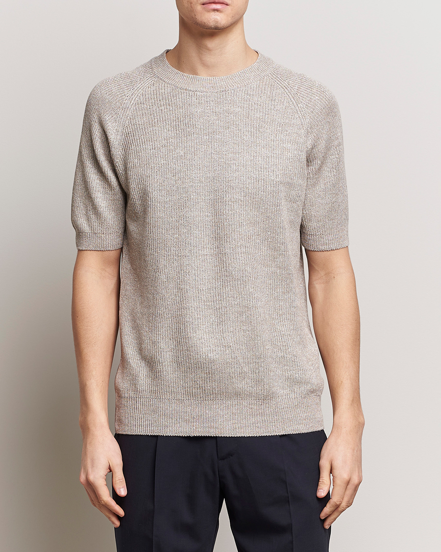 Herren | The Linen Lifestyle | Gran Sasso | Cotton Heavy Knitted Crew Neck T-Shirt Beige Melange