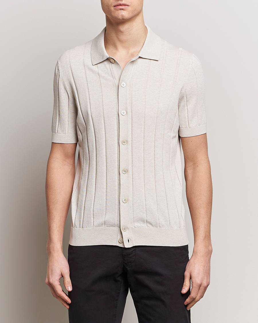 Herren | Gran Sasso | Gran Sasso | Cotton Structured Knitted Short Sleeve Shirt Cream
