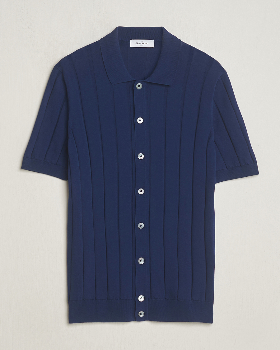 Herren | Hemden | Gran Sasso | Cotton Structured Knitted Short Sleeve Shirt Light Navy