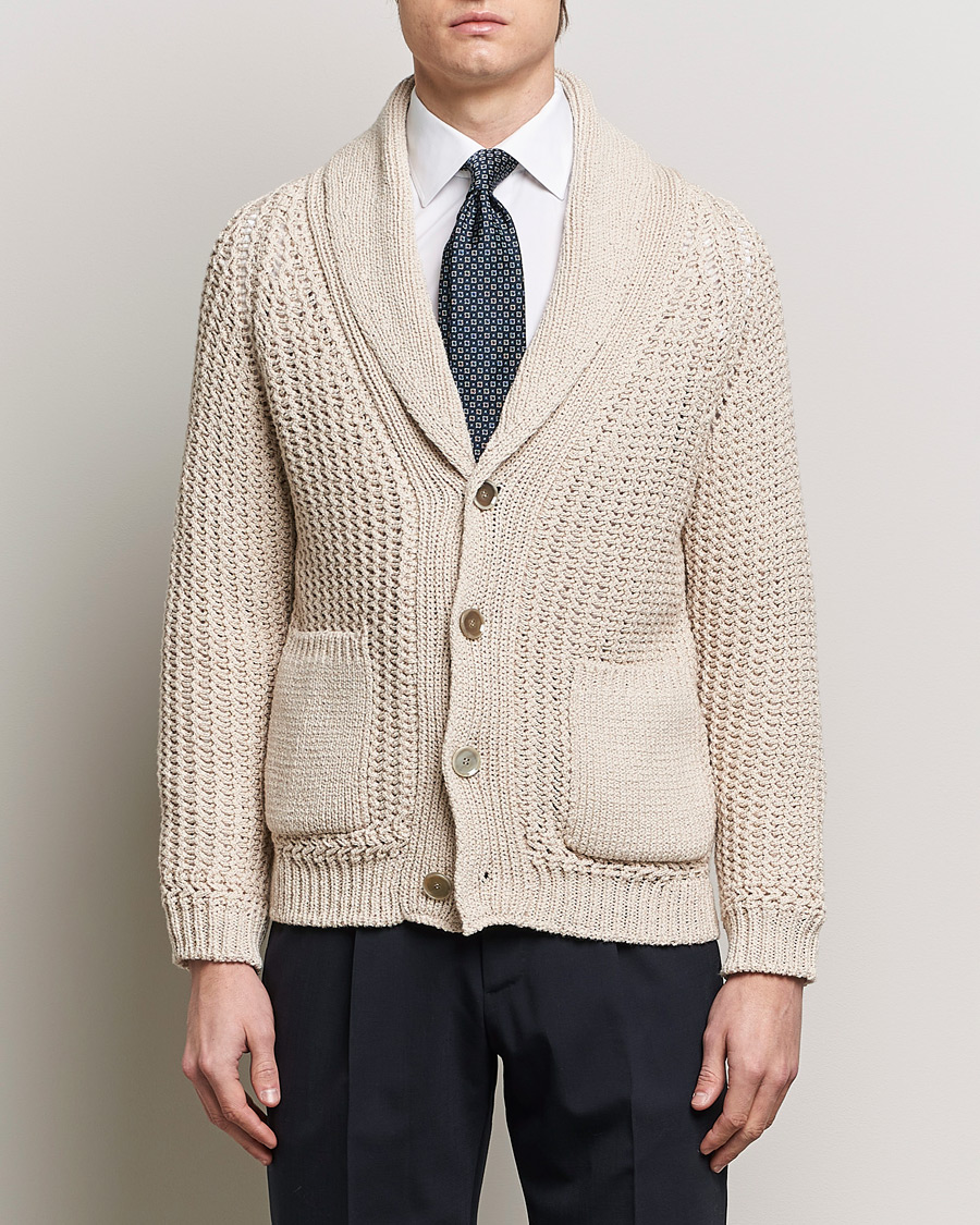 Herren | Pullover | Brioni | Cotton/Wool Shawl Cardigan Light Beige