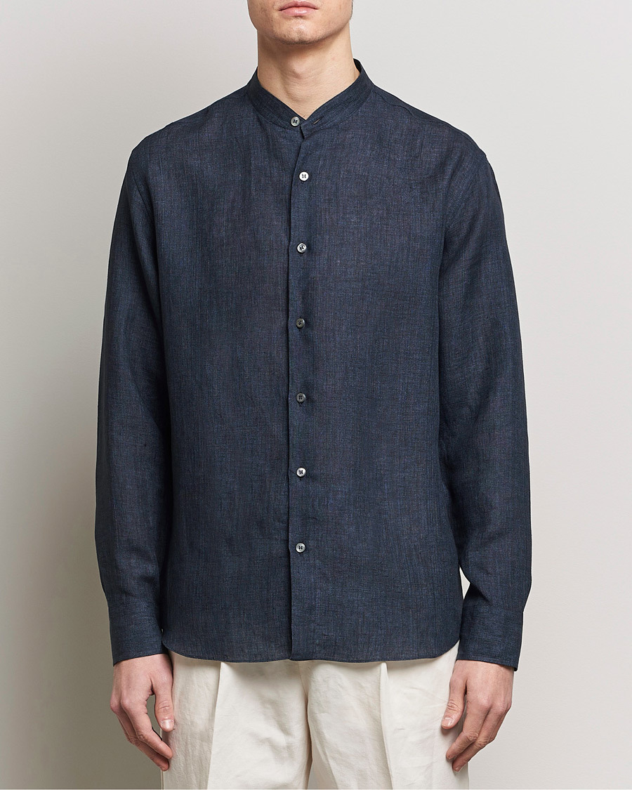 Herr | Brioni | Brioni | Linen Guru Collar Shirt Navy