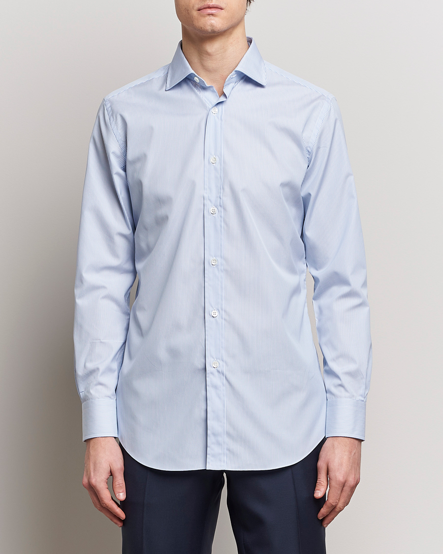 Herren | Brioni | Brioni | Slim Fit Dress Shirt Light Blue Stripe