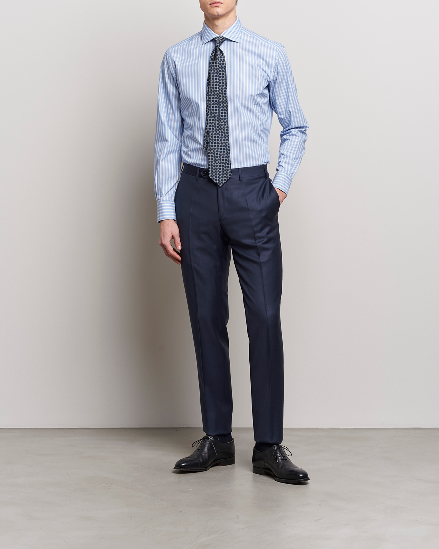 Men | Business Shirts | Brioni | Slim Fit Dress Shirt Blue Stripe