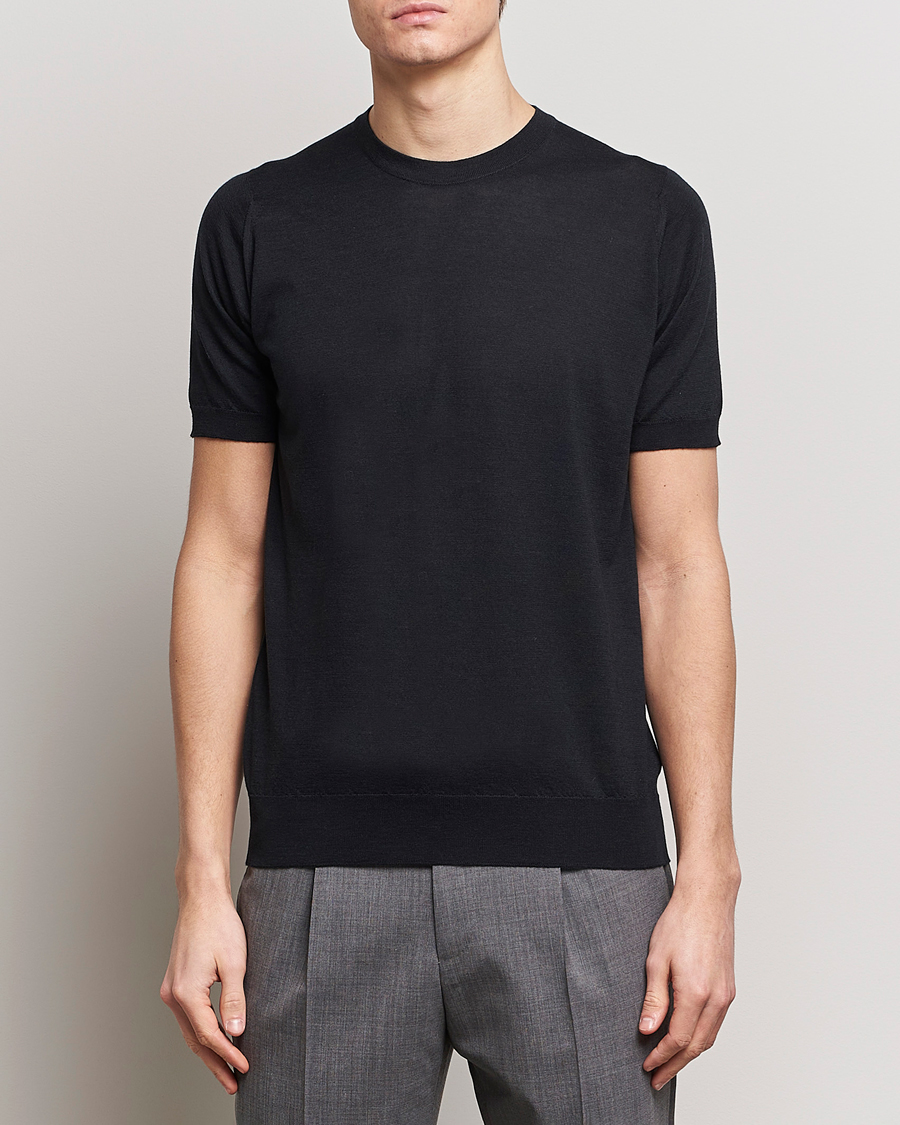 Men | John Smedley | John Smedley | Hilcote Wool/Sea Island Cotton T-Shirt Black