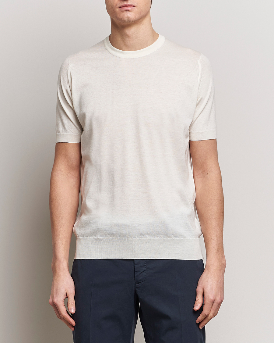 Herren | John Smedley | John Smedley | Hilcote Wool/Sea Island Cotton T-Shirt Chalk White