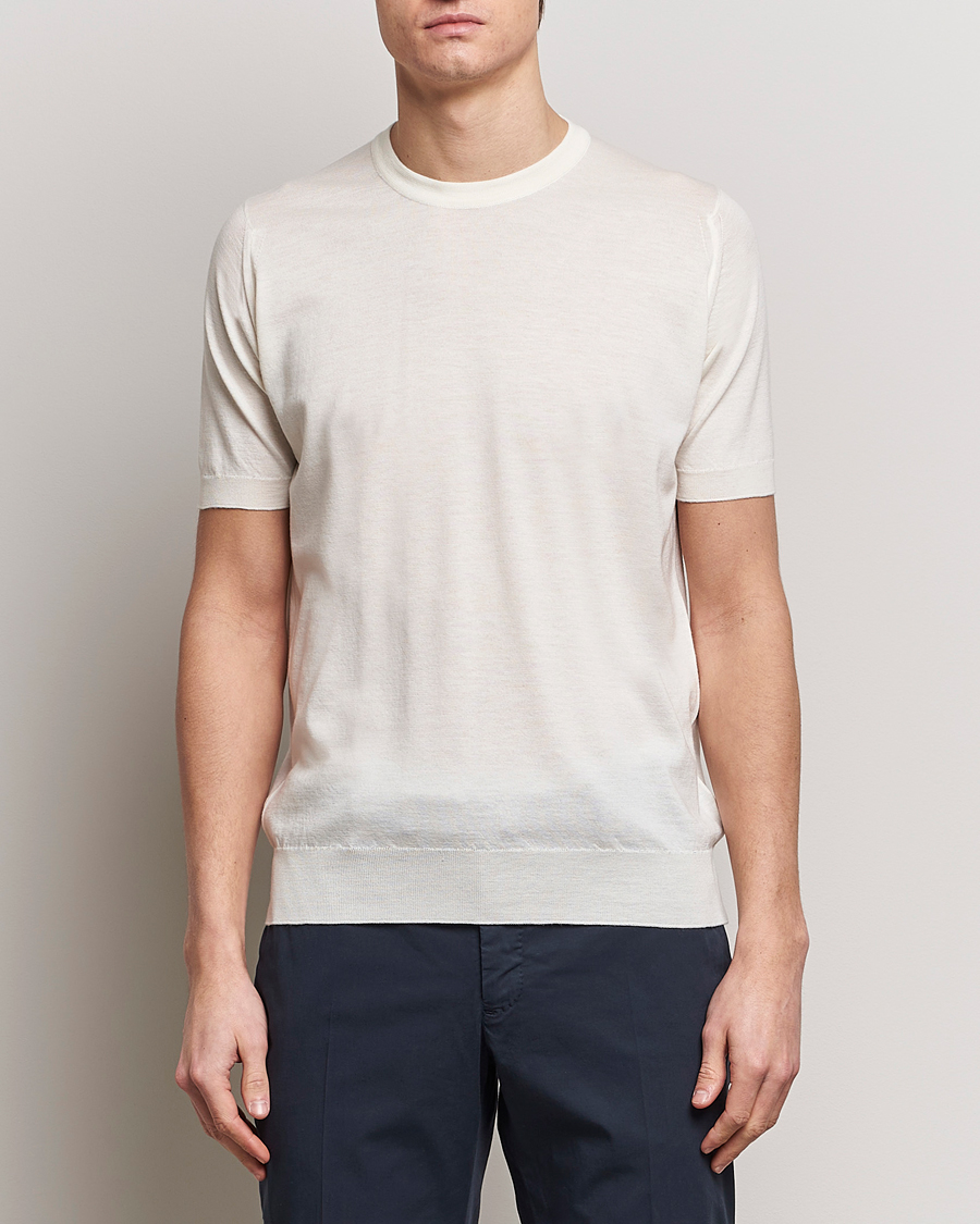 Men |  | John Smedley | Hilcote Wool/Sea Island Cotton T-Shirt Chalk White