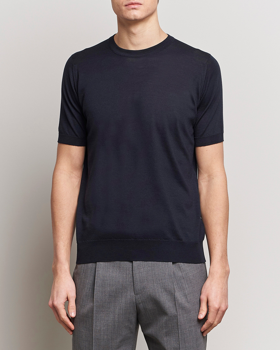 Herren | T-Shirts | John Smedley | Hilcote Wool/Sea Island Cotton T-Shirt Navy