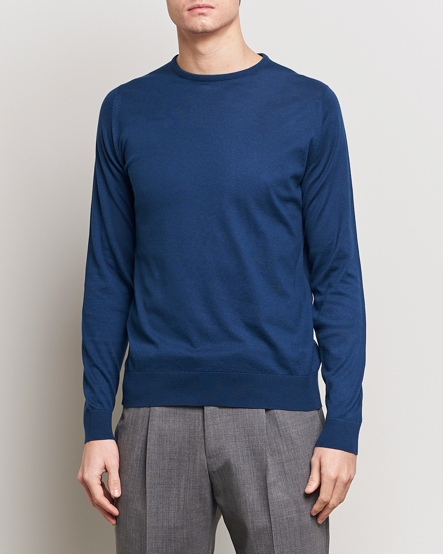 Herren | Best of British | John Smedley | Hatfield Sea Island Crew Neck Indigo