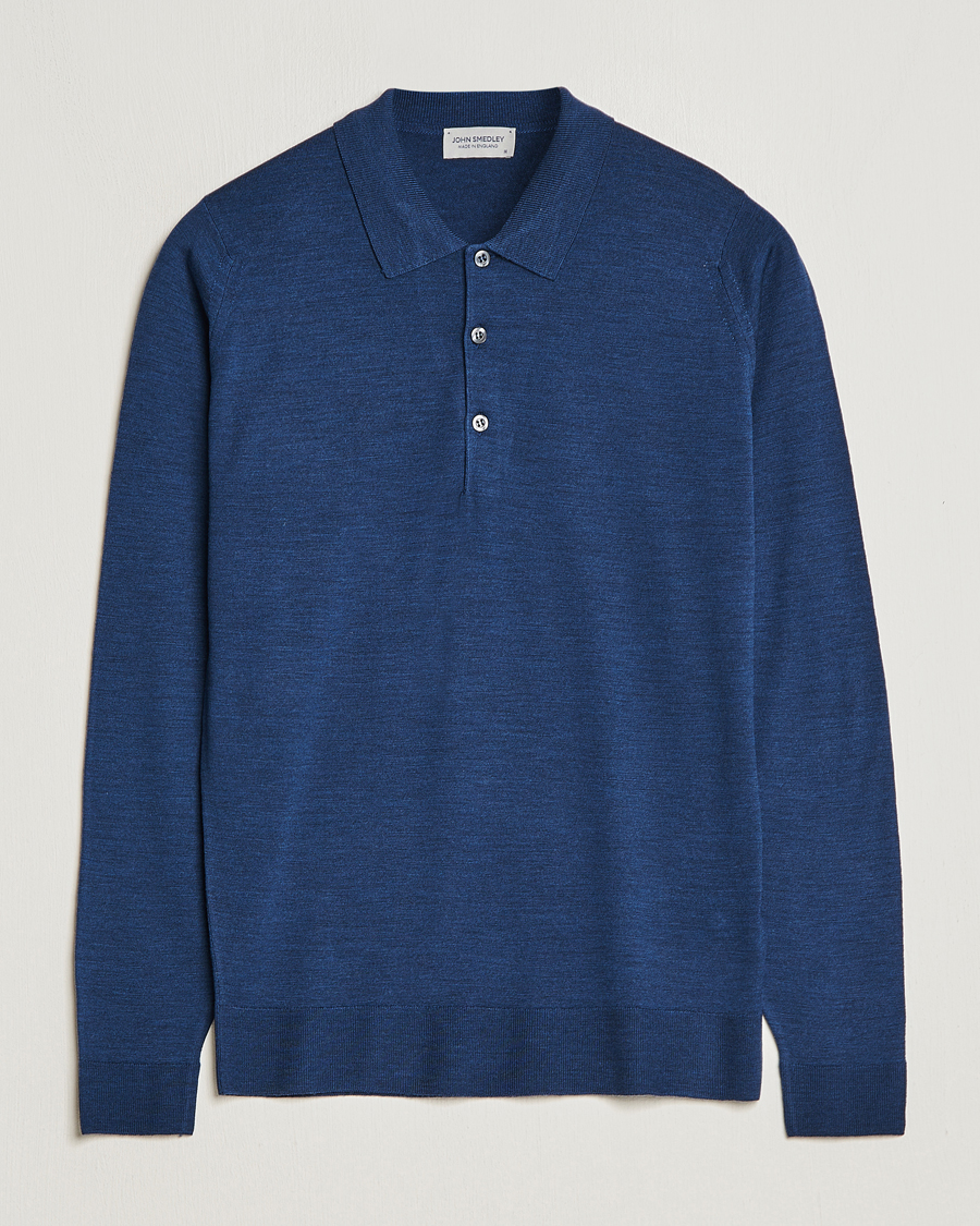 Herren | Pullover | John Smedley | Belper Extra Fine Merino Polo Pullover Indigo