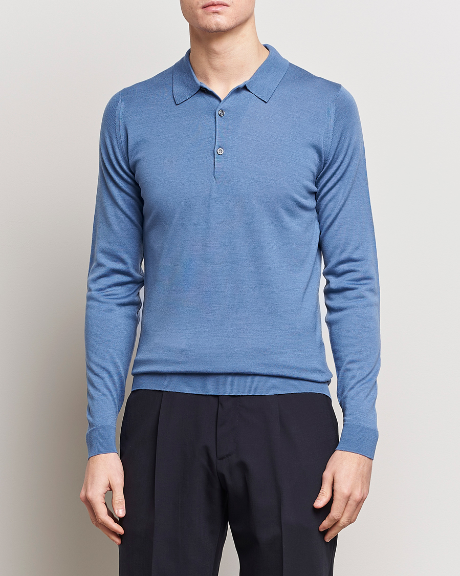 Herren | Kategorie | John Smedley | Belper Extra Fine Merino Polo Pullover Riviera Blue