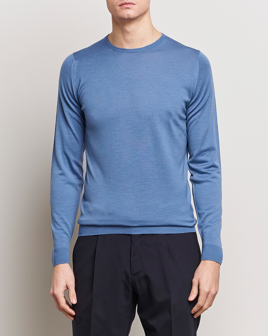 Herr |  | John Smedley | Lundy Extra Fine Merino Crew Neck Riviera Blue