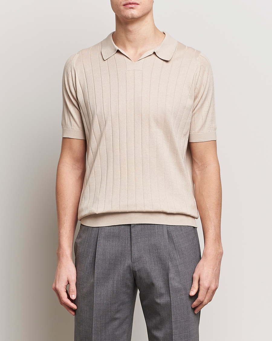 Herren | Kurzarm-Poloshirts | John Smedley | Roper Open Collar Sea Island Polo Almond