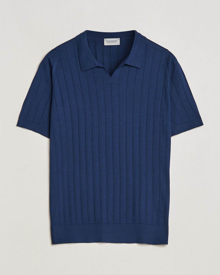 Herren | Poloshirts | John Smedley | Roper Open Collar Sea Island Polo French Navy