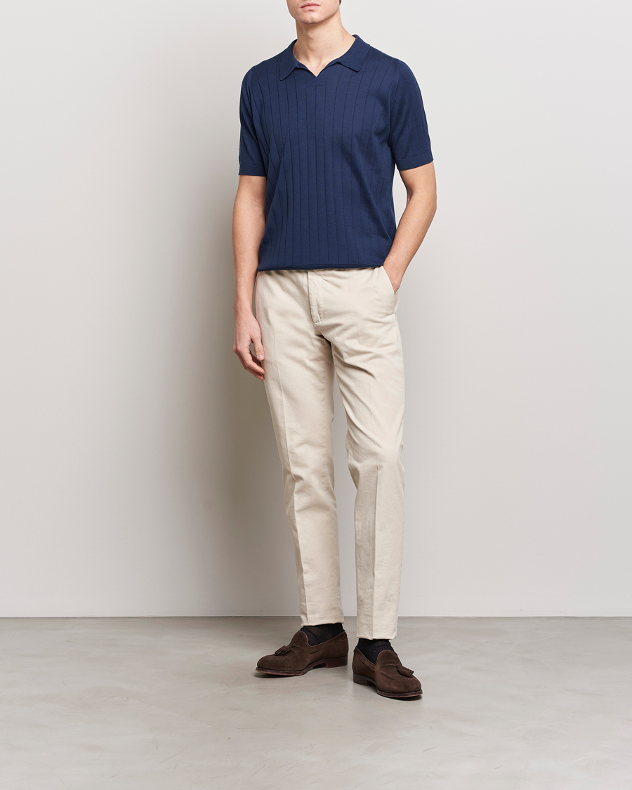 Herren | Poloshirts | John Smedley | Roper Open Collar Sea Island Polo French Navy