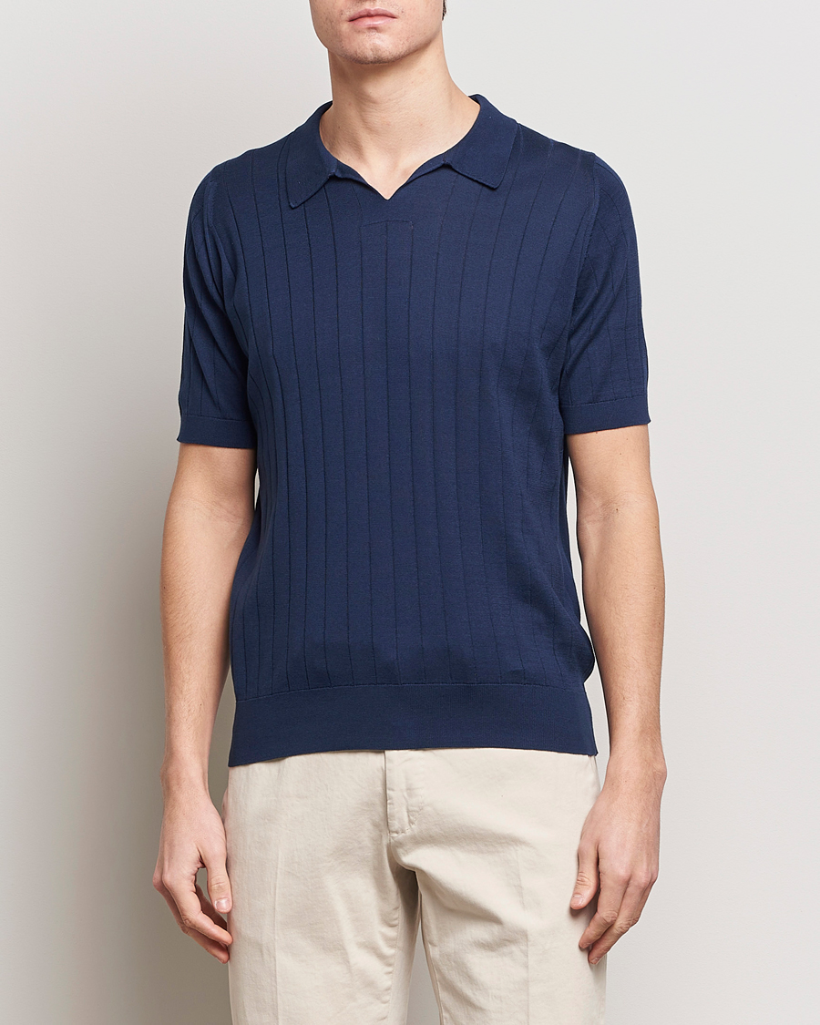 Herren | Poloshirts | John Smedley | Roper Open Collar Sea Island Polo French Navy