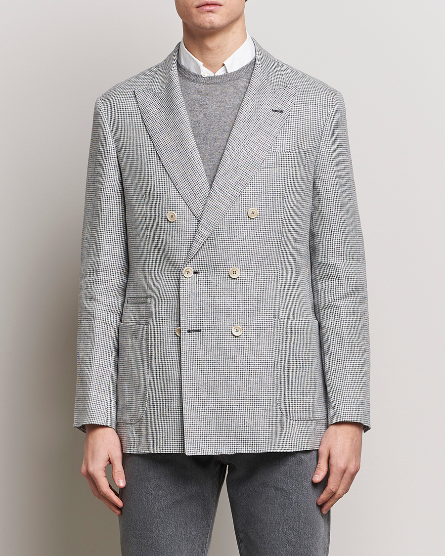 Men | Blazers | Brunello Cucinelli | Double Breasted Houndstooth Blazer Light Grey