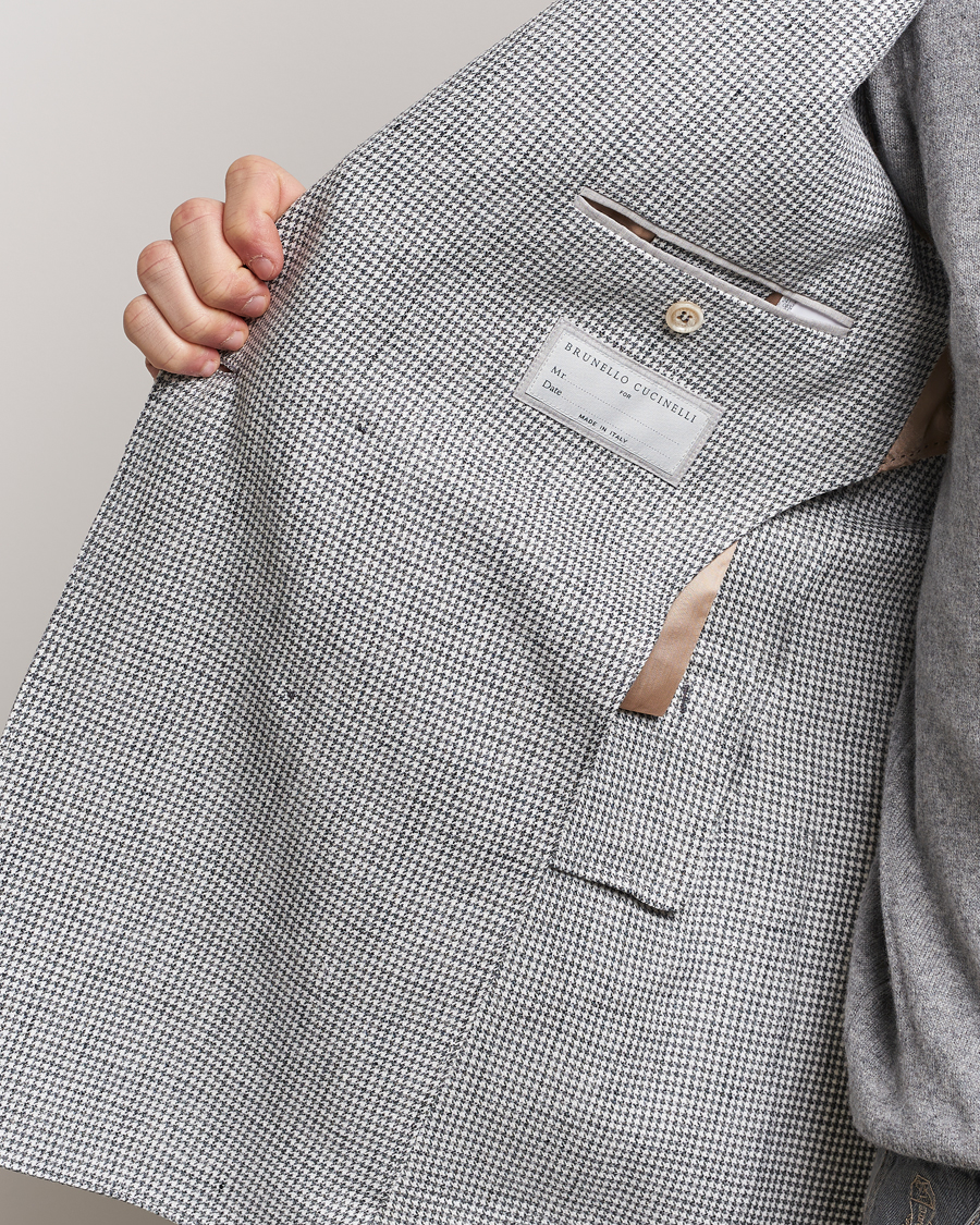 Herren | Sakkos | Brunello Cucinelli | Double Breasted Houndstooth Blazer Light Grey